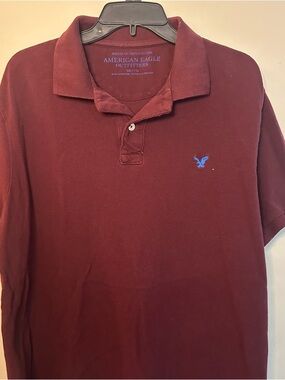 American Eagle Athletic Fit Mens XXL Burgundy Polo Shirt Short Sleeve Preppy Y2K